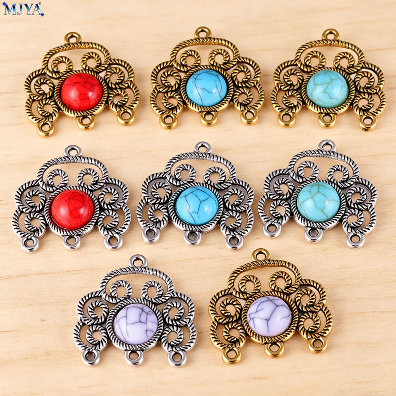 Flower Supplies - MJYA 5pcs/lot Vintage Alloy Turquoise Connector